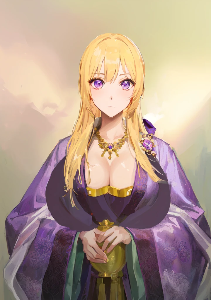 Wearing a purple robe、Cartoon image of a woman holding a bowl, ((Beautiful fantasy queen)), Produced in collaboration with Anime Painter Studio, Anime Goddess, Portrait of the Knights of the Zodiac, elfic priestess, ((Wearing noble robes)), Anime style like fate/overnight, Beautiful fantasy queen, In the anime painter studio,Three Kingdoms,Three Kingdoms志,Chinese style,antiquity,Hanfu,,巨big乳房,Good shape,Royal sister,Purple Eyes,Celluloid,big,Full figure,Noble
