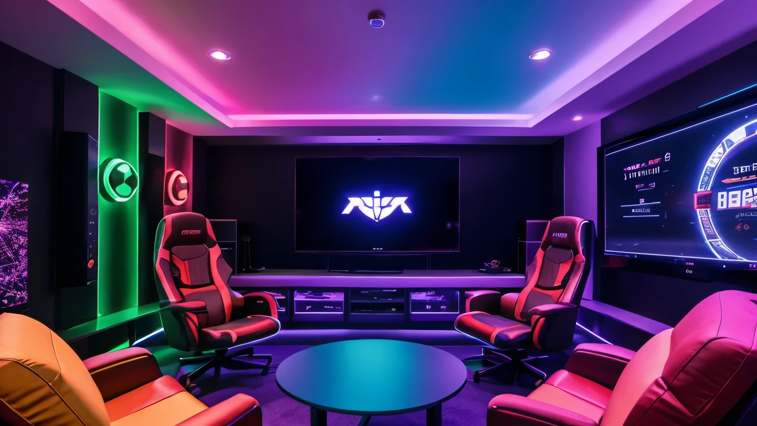 Colourful lights gaming room 