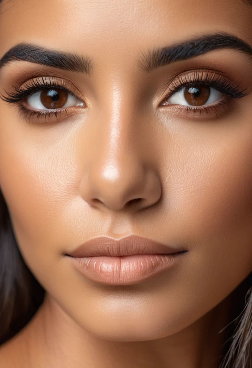 detailed face of an latina woman, brazilian girl, close up portrait photo, gazing dark brown eyes, tanned skin, female portrait, confident shaded eyes, brown eyes and white skin, ultra realistic, micro wrinkles