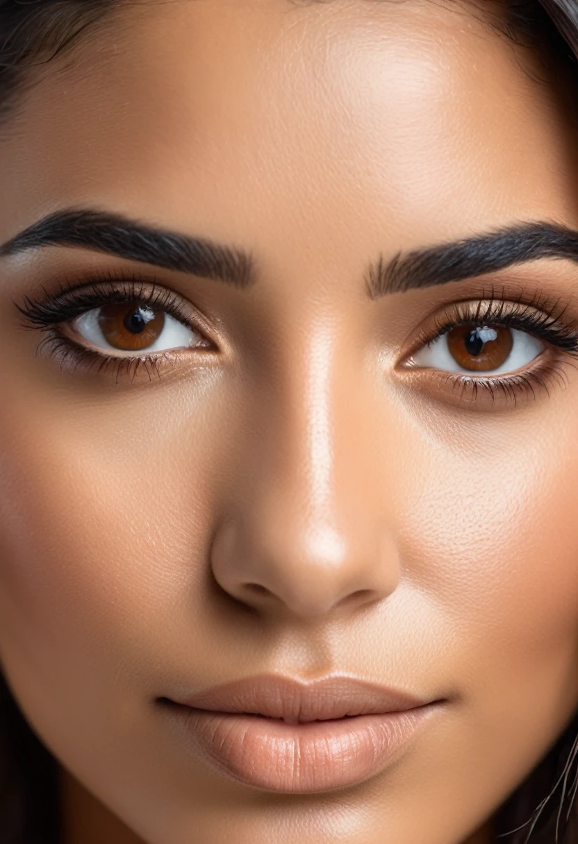 detailed face of an latina woman, brazilian girl,  close up portrait photo, gazing dark brown eyes, tanned skin, female portrait, confident shaded eyes, brown eyes and white skin, ultra realistic, micro wrinkles