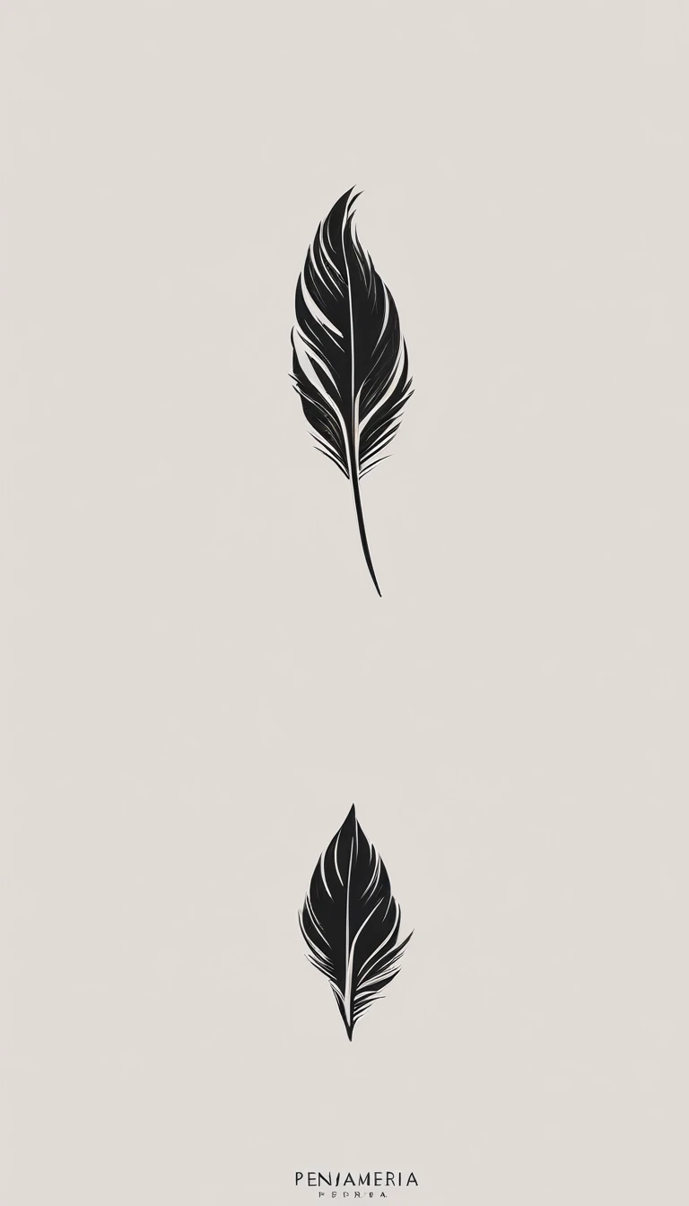 A minimal, modern, simple, cinematic logo design for the brand “Penamemoria". Create a modern, minimalistic, high-quality, logo of a bird feather