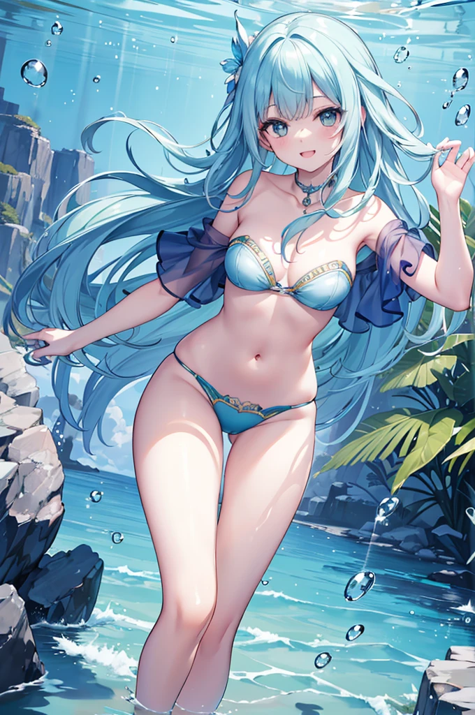 masterpiece, high quality, 8K, high resolution, ultra-detailed, photo, natural lighting, ultra detailed skin, ultra detailed face, cinematic style, playing, fish, underwater, bright sea, air bubbles, aquatic, joyful, interactive, marine life, serene, blue-green tones, 1girl, (frolicking:1.3), (lively:1.1), perspective: eye-level, lighting: sunlit, atmosphere: playful, environment: ocean, fauna: diverse fish, mood: happy, expression: delighted, water clarity: crystal clear, scene: whimsical, action: engaging, setting: tropical sea