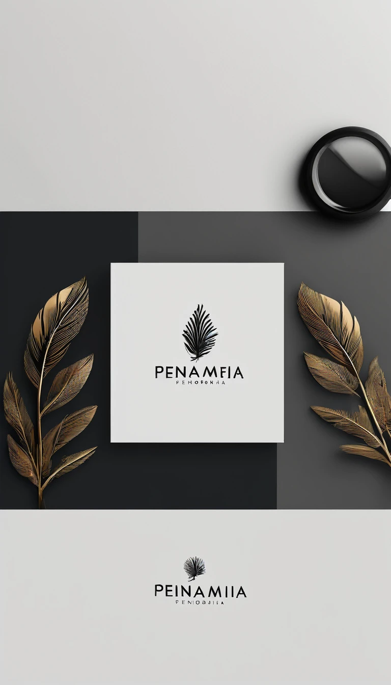 A minimal, modern, simple, cinematic logo design for the brand “Penamemoria". Create a modern, minimalistic, high-quality, masterpiece, fantastic, poetic feather that symbolizes dreams and stories.
