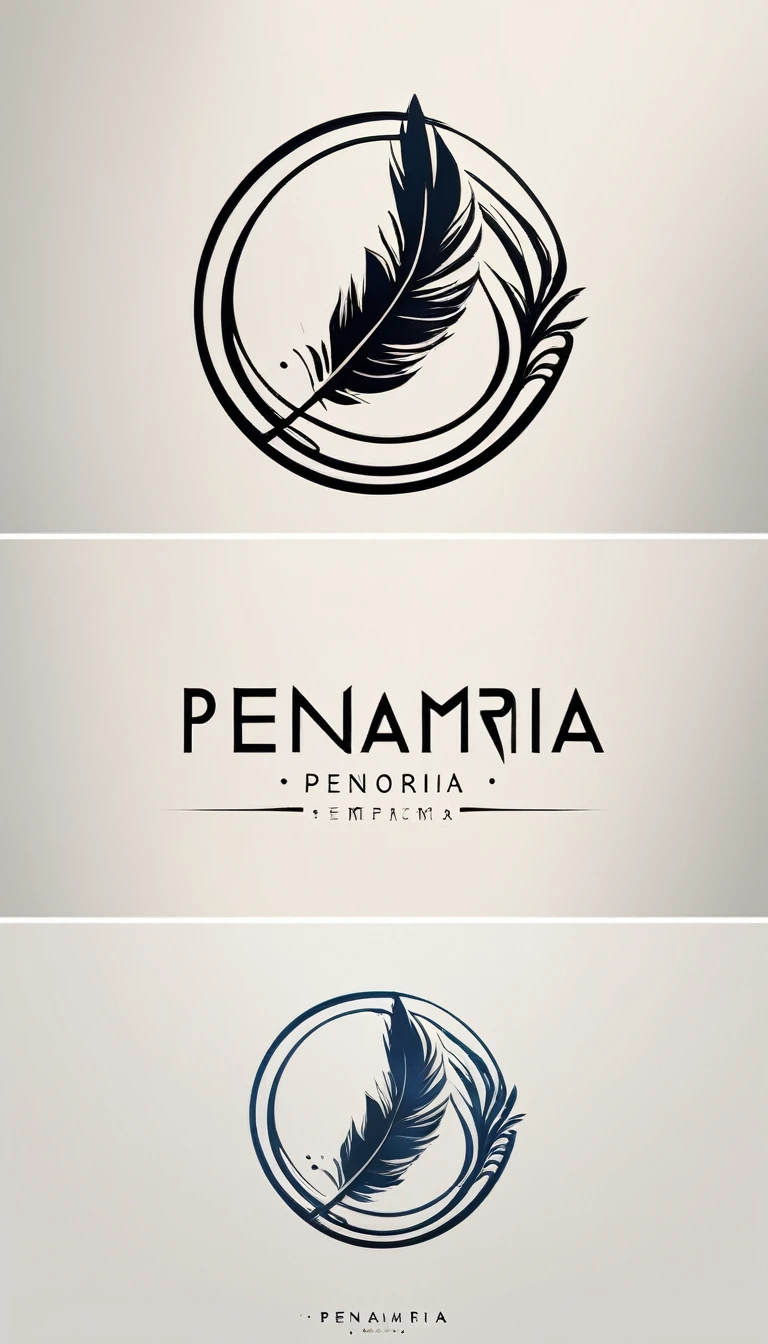 A minimal, modern, simple, cinematic logo design for the brand “Penamemoria". Create a modern, minimalistic, high-quality, masterpiece, fantastic, poetic feather that symbolizes dreams and stories.