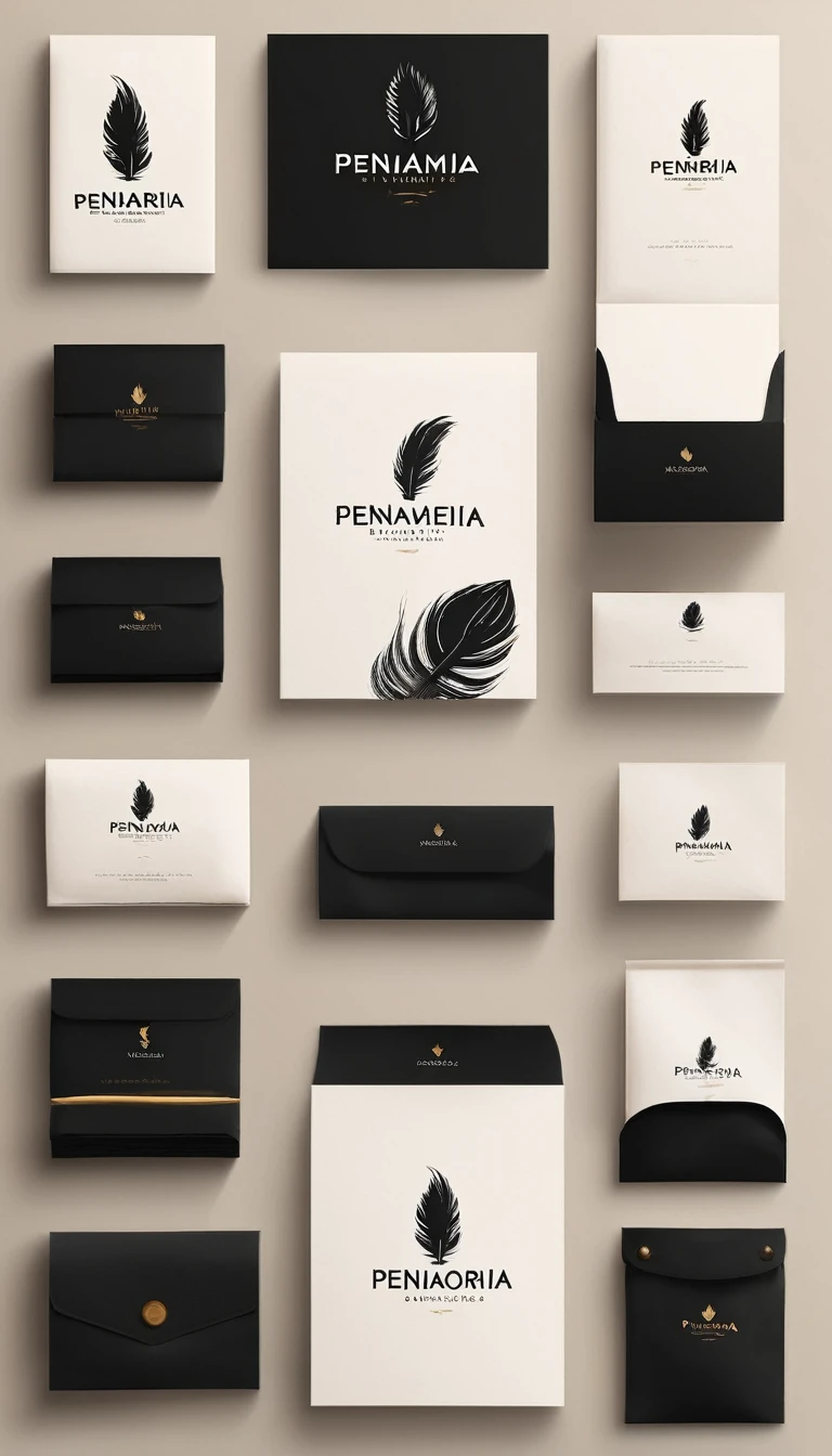 A minimal, modern, simple, cinematic logo design for the brand “Penamemoria". Create a modern, minimalistic, high-quality, masterpiece, fantastic, poetic feather that symbolizes dreams and stories.