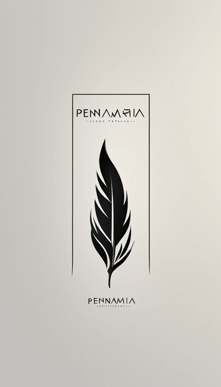 A minimal, modern, simple, cinematic logo design for the brand “Penamemoria". Create a modern, minimalistic, high-quality, masterpiece, fantastic, poetic feather that symbolizes dreams and stories.