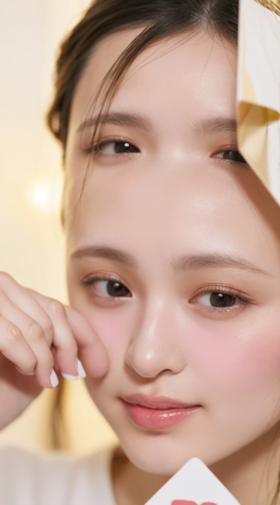 ((Extremely precise and accurate anatomy:1.0)), (Highest quality realistic skin textures:1.6),Round face shape、Soft impression,Big eyes、Natural facial expression that looks like blinking,Double eyelid and eyelash detail,
Thin eyebrows、眉毛はNatural Shape、Eyebrows above the eyes、Natural eyebrow arch、eyes are shining brightly、The eyes look lively、Pupil size and color are natural、Eyes contribute to an attractive appearance、Natural shadows and highlights around the eyes、Expressing the three-dimensional effect around the eyes、Fine lines around the eyes and eyelid creases、Achieve a realistic look、The mouth is soft, Smiling face、Plump lips、Lips are natural color、Beautiful teeth alignment、Natural Shape、laughing、The corners of the mouth turn up、Elegant smile、Makes skin smooth and radiant、Skin texture is natural、Moderate expression of pores and fine wrinkles、Healthy skin color、Add natural shadows and highlights to the skin for a three-dimensional look、Natural skin tone、Skin appears healthier and brighter、Considering shadows and lighting conditions from light sources、Expressing the three-dimensionality of the face from the light source、The light source envelopes the entire face in soft light.、The light source creates natural shadows、Use light reflections and highlights、Enhances skin radiance and eye brightness、The background is simple、Choose colors and patterns that complement your facial features、No obstructions around the face、Background color and brightness、Adjusting your face to enhance it、