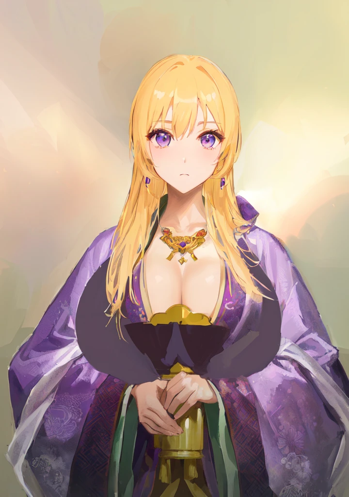 Wearing a purple robe、Cartoon image of a woman holding a bowl, ((Beautiful fantasy queen)), Produced in collaboration with Anime Painter Studio, Anime Goddess, Portrait of the Knights of the Zodiac, (Wearing noble robes)), Anime style like fate/overnight, Beautiful fantasy queen, In the anime painter studio,Three Kingdoms,Three Kingdoms志,Chinese style,antiquity,Hanfu,,巨big乳房,Good shape,Royal sister,Purple Eyes,Celluloid,big,Full figure,Noble