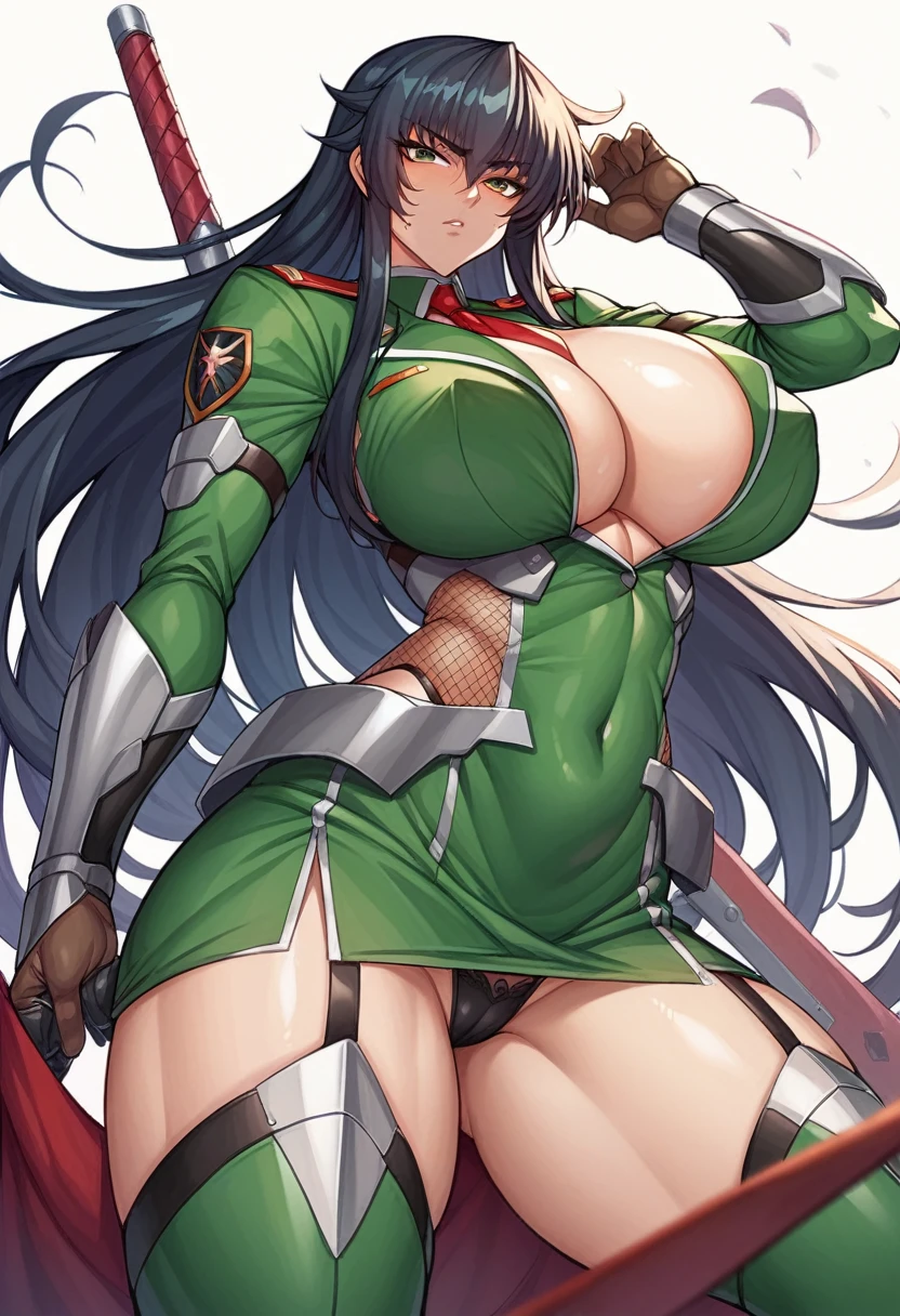 Taimanin Asagi、Asagi Igawa、Black Hair、Eyes are green、Long Hair、Huge breasts、Red warrior uniform