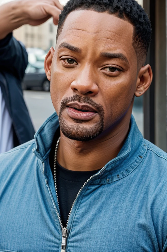 Make a image of actors with merging half face example will smith and the rock