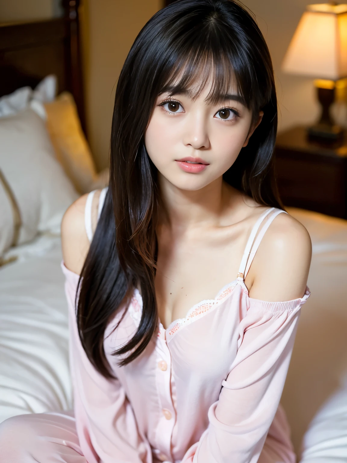 (((Photo of the most famous -yeld Jaese-girl's-idol and the most famous 30-year-old Japanese-actress as a lesbian-couple in bed))))), BREAK (Best-quality, Masterpiece, Ultra-High-Resolution, (Photorealistic:1.4), Raw Photo, depth of field, professional-lighting, perfect-anatomies, extremely details), BREAK (1girl, 15-years-d, ost fas Japanese idol, (extremely cute face like the most popular Japanese-idol, (extremely cute and extremely big eyes), extremely cute black-long-hair, extremely beautiful skins), wearing summer-pajamas with cute-design), BREAK (1girl, 30-years-old, the most famous Japanese actress, (extremely beautiful face like the most popular Japanese-actress, (extremely beautiful and extremely big eyes), extremely beautiful brown-long-hair, extremely beautiful skins), wearing summer-pajamas with stylish-design)