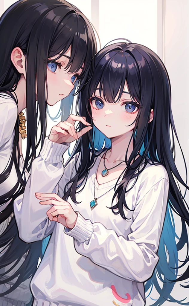 A beautiful and sweet sister,Fragrant, soft, sweet and sticky,Cream white sweater,White Silk,necklace,Black Hair,pretty,White and tender,Glossy
