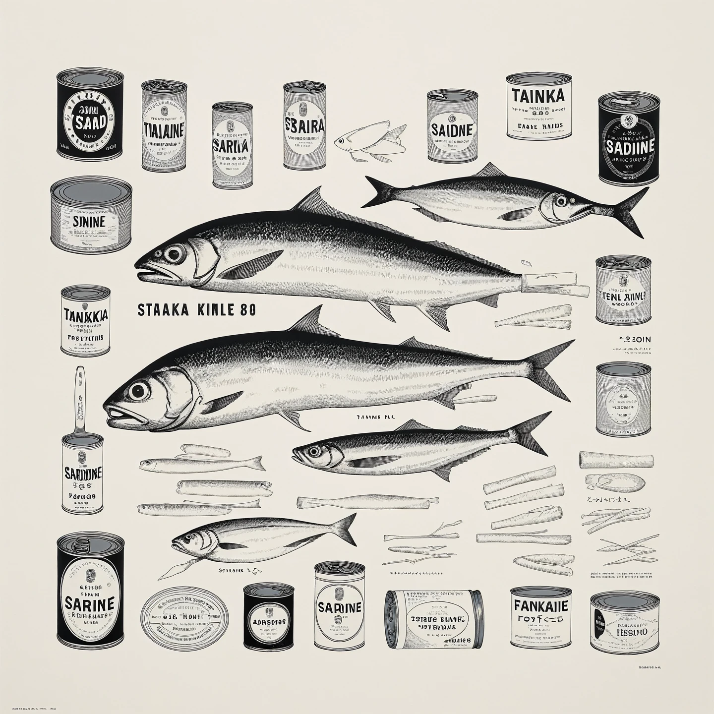 tinned fish sardine branding posters Tanaka Ikko, Reid Miles, modernist, mid century, helvetica, minimal 80's