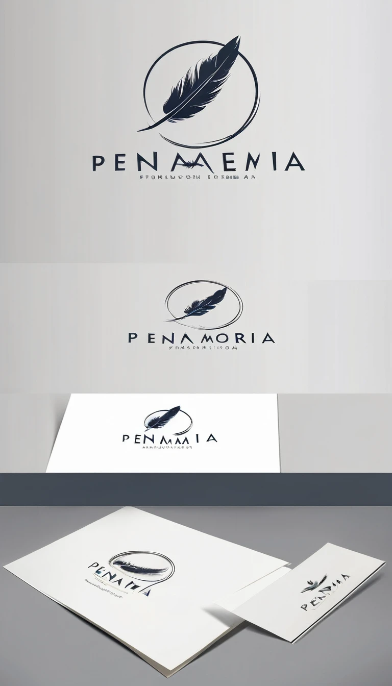 Create a minimal, modern, simple, inspirational, memorable, dream like logo design of a boy and a feather for the brand “Penamemoria".