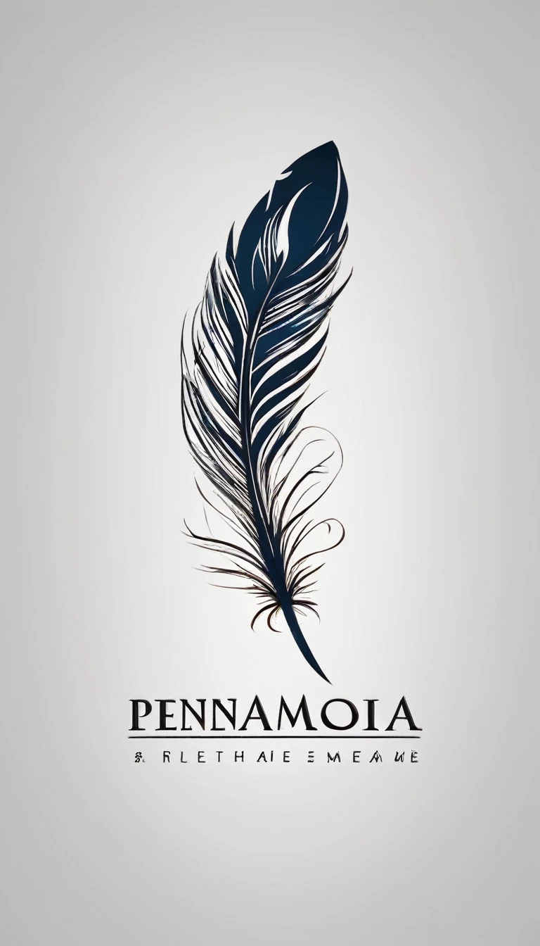 Create a minimal, modern, simple, inspirational, memorable, dream like logo design of a boy and a feather for the brand “Penamemoria".