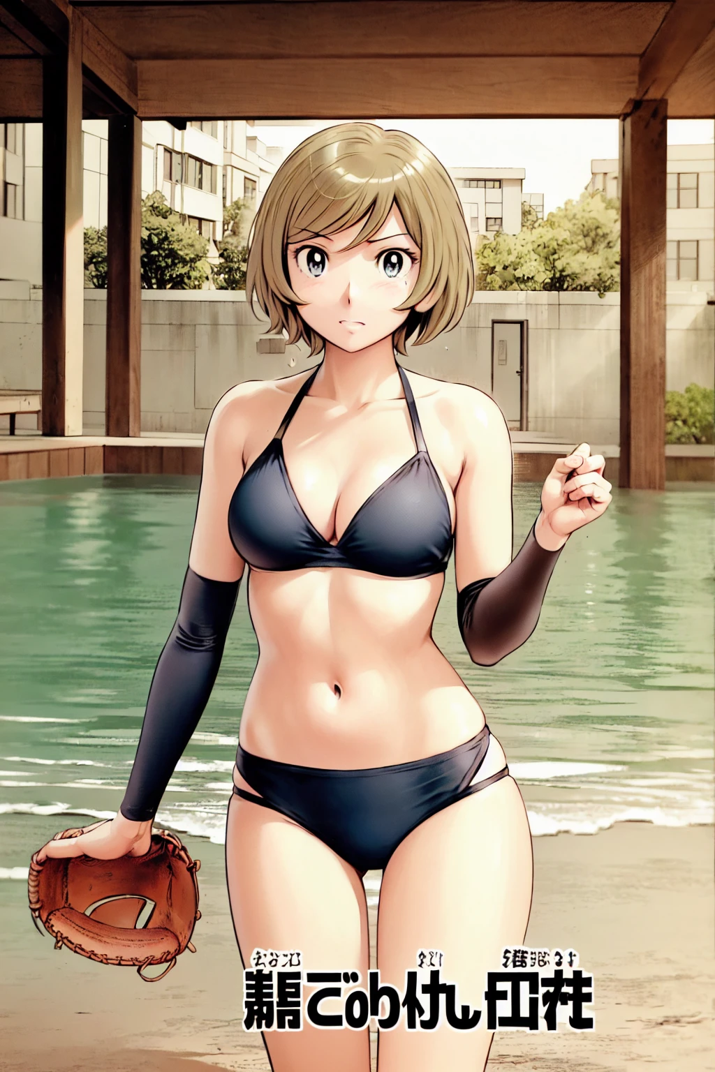 (Baseball uniforms:1.2),
Blonde, (short hair:1.2),Illustration of a person、
View your viewers,, (Highest quality:1.3),One Girl, beach、Outdoor、 ground、ground、soil、blue eyeicro Bikini、(masterpiece、Highest quality)、Highest quality, Ultra-high resolution, (((masterpiece))), alone, Large breasts、One Girl, Front view、Embarrassed face、Bronze colored hair、((short hair))、Stand up straight、Cowboy Shot
