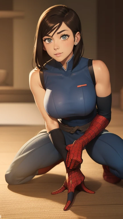 Korra has large breasts and is wearing her spider suit