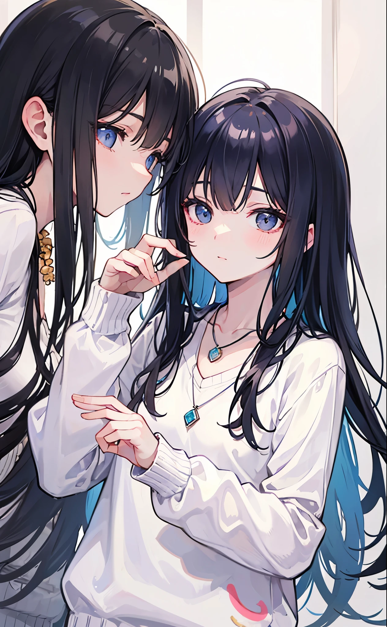 A beautiful and sweet sister，Fragrant, soft, sweet and sticky，Cream white sweater，White Silk，necklace，Black Hair，pretty，White and tender，Glossy