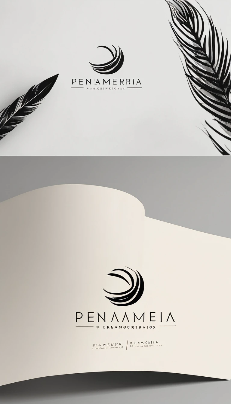 A minimal, modern, simple, cinematic logo design for the brand “Penamemoria". Create a modern, minimalistic, high-quality, masterpiece, fantastic, poetic feather that symbolizes dreams and stories.