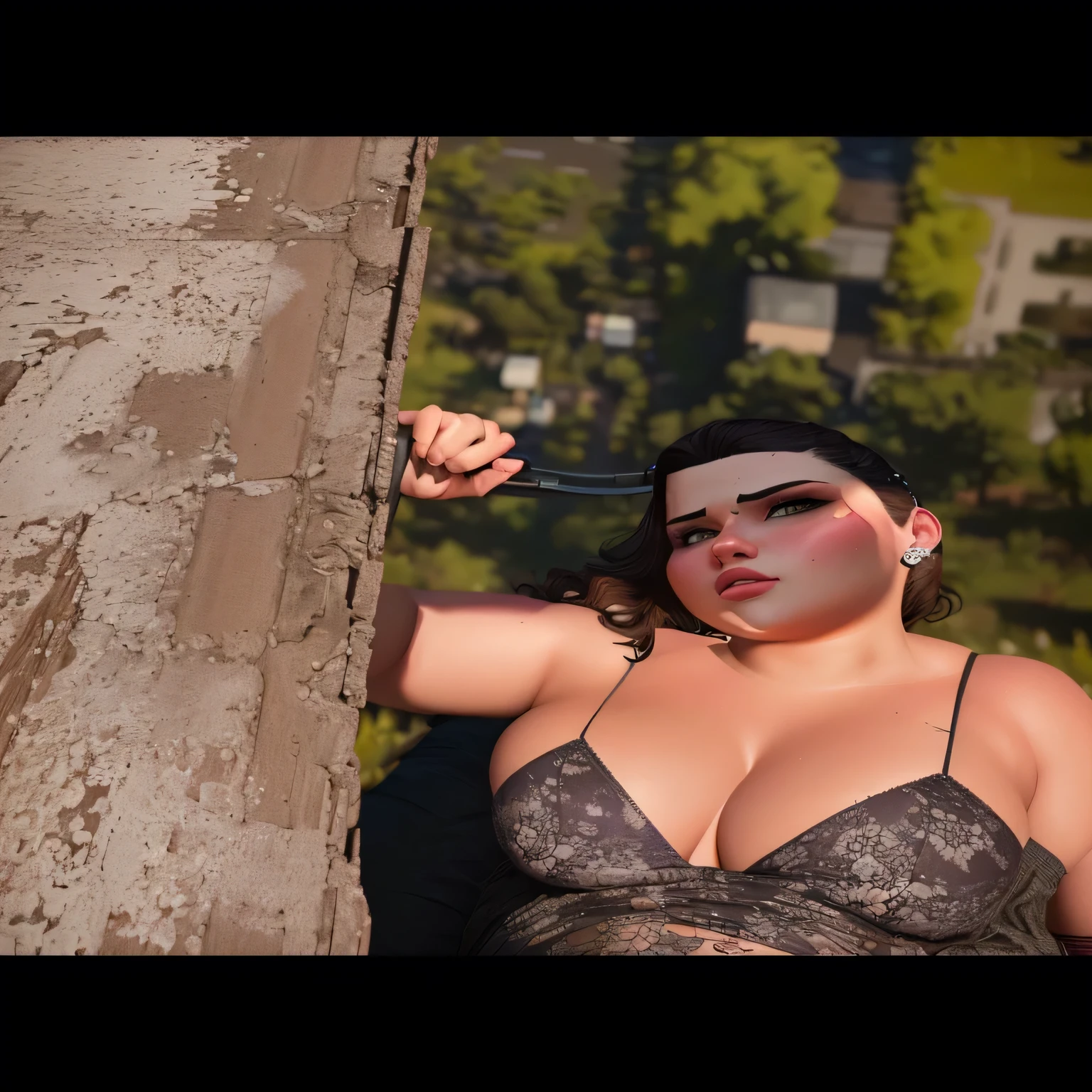 Create an ultra realistic 8k image in GTA6 style, of a plus size woman