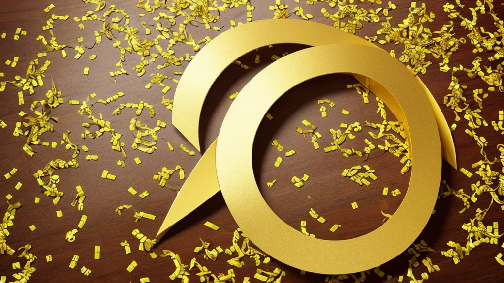 a gold ribbon that says in a very large font, no humans, confetti,