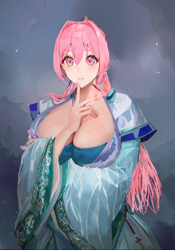 Pink Hair、Anime girl in blue dress poses for photo, Pink ponytail头发和粉色眼眸, Produced in collaboration with Anime Painter Studio, In the anime painter studio, Portrait of the Knights of the Zodiac, Sonison,超级Sonison,Celluloid,Three Kingdoms,Chinese style,antiquity,Hanfu,,Huge Breasts,Good shape,Pink ponytail,Pink long hair,Costume,包不住的Huge Breasts,Cute girl,Noble