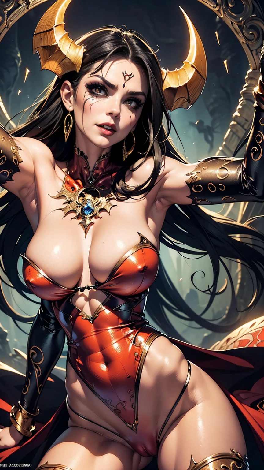 Close-up cameltoe focus, ((photoshoot)), from below, buxom demoness, mature, milf, full body portrait, posing for onlyfans, slutty erotic succubus, day of the dead, bodypaint, armoured pauldrons, scary detailed art in color, rage, sultry, amused expression, busty, curvy hips, sexy, alluring, erotic posing with open legs, skimpy lowleg panties, cameltoe, highly detailed fantasy art, beautiful fantasy art portrait, intricate detailed digital art, highly detailed digital painting, digital art fantasy art, mark brooks detailed, detailed fantasy digital art, amazing detail digital art, close-up portrait demoness skull, by Todd Lockwood, liquid metal girl
