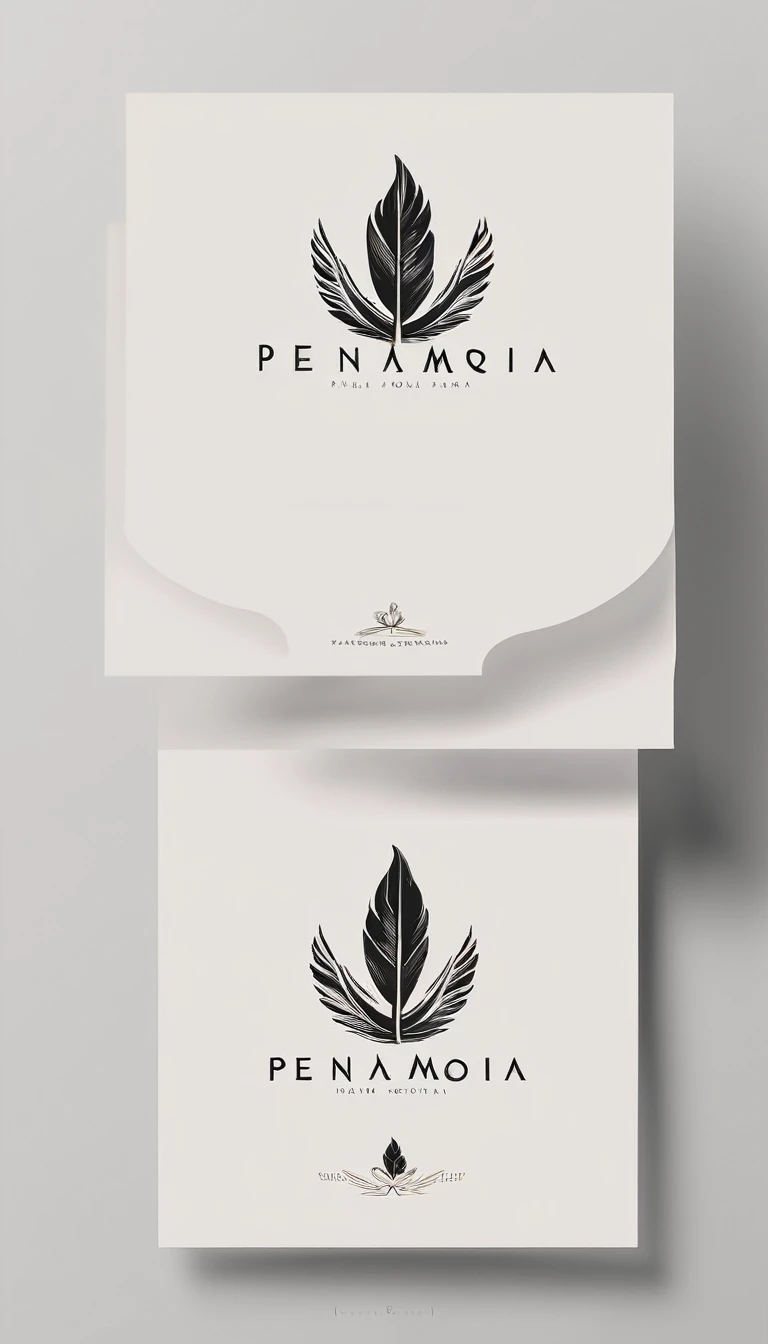 A minimal, modern, simple, cinematic logo design for the brand “Penamemoria". Create a modern, minimalistic, high-quality, masterpiece, fantastic, poetic feather that symbolizes dreams and stories.
