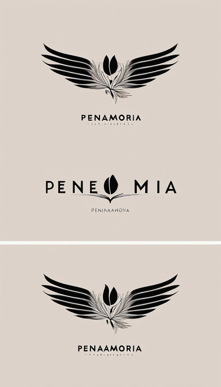 A minimal, modern, simple, cinematic logo design for the brand “Penamemoria". Create a modern, minimalistic, high-quality, masterpiece, fantastic, poetic feather that symbolizes dreams and stories.