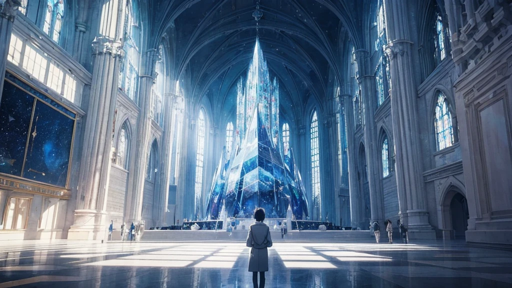 Very large space, big crystal, marble, transparency, mystery, fantasy, The near future, Science fiction, unmanned, Japanese anime style