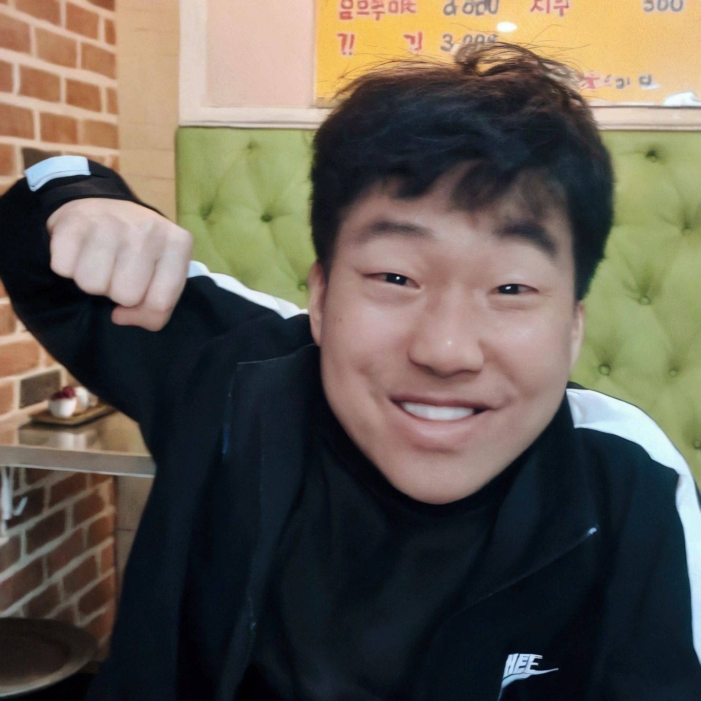 smiling man in black and white jacket sitting at a table with a plate of food, joongwon charles jeong, south korean man, hong june hyung, jaeyeon nam, joongwon jeong, kim taejin, bbwchan, profile photo 1024px, hyung tae, he is! about 3 0 years, Pablo Kwon, hyung tae kim