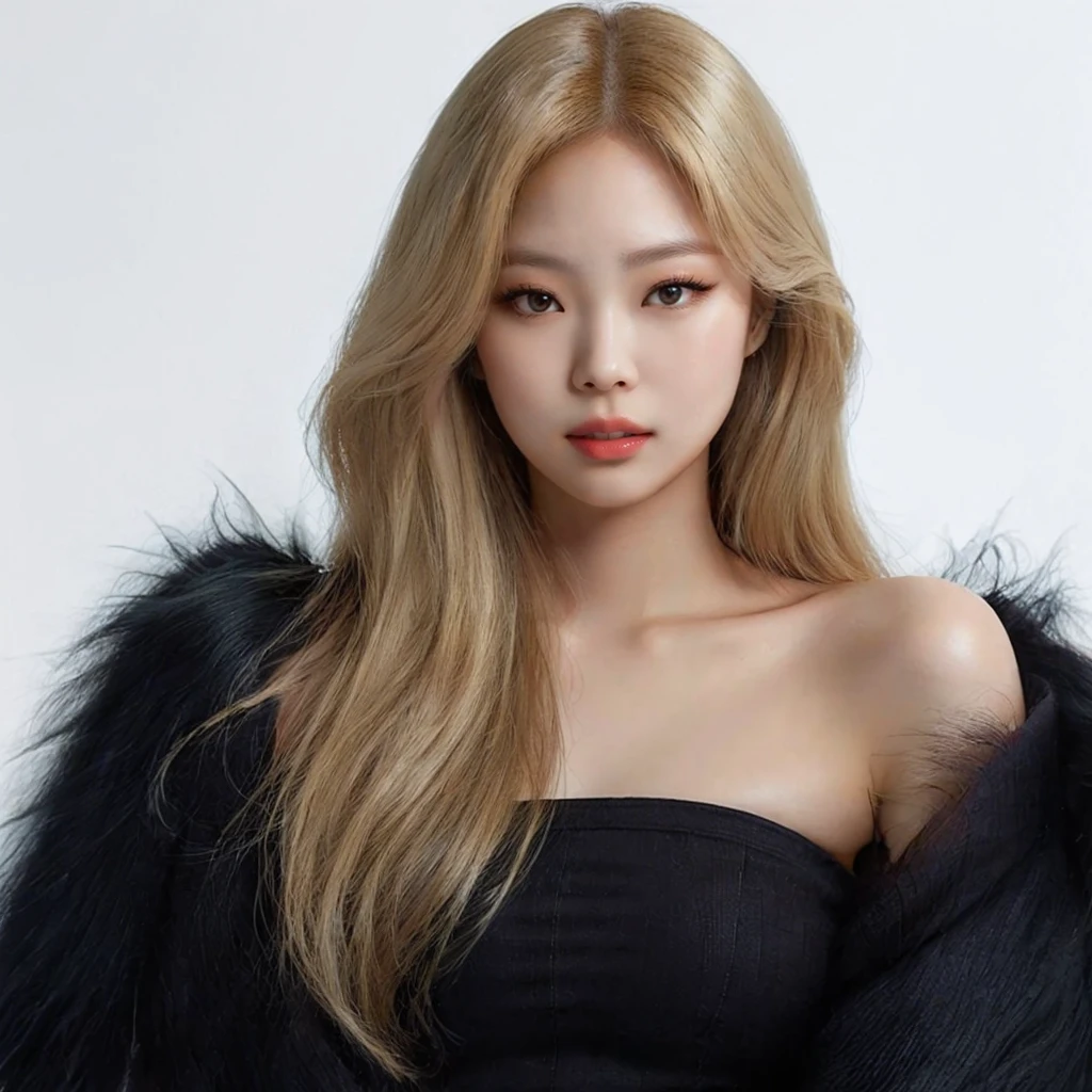 Jennie kim, doll lips, full lips, large eyes. Best Quality, Masterpiece, ultra high resolution, (photorealistic:1.5), photo and gross, 1 girl, off the shoulder, in the dark, deep shadow, low key, cold light, sexy look