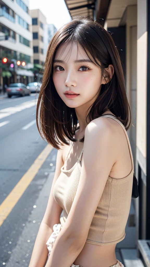 (((Brown, shoulder-length, straight short bob)))、(((Her background is in downtown Hawaii..、Pose like a model at the hair salon.)))、(((Casual black winter street fashion)))、Face close-up、Half Japanese and half Korean、18-year-old girl、independent、look forward to、Light eye makeup、Brown Hair Color、flat 、Hair blowing in the wind、Quality of actress、Shiny, Ultra-realistic faces、smileの表情、Watery eye、look up、Pleasant lighting effects、 Ultra-Realistic Capture、Very detailed、High resolution 16k human skin closeup。Skin texture must be natural、Must be so detailed that pores are visible、skin is healthy、There must be a unified tone、Use natural light and color、High quality photos taken by modeling agencies'Exclusive photographer、smile