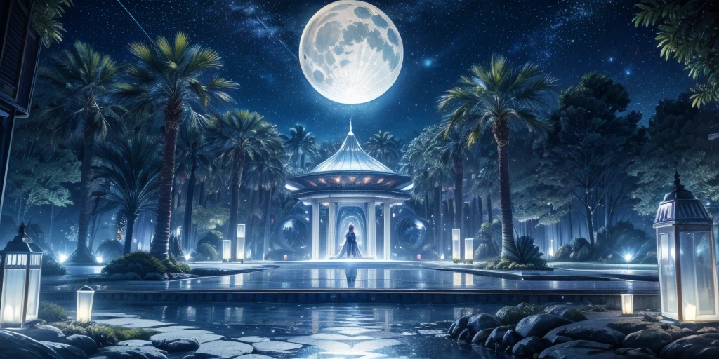 (best quality,4K,8K,high resolution,masterpiece:1.2),Extremely detailed,Practical,Outer Space,Alien Creatures,Alien Resort on the Moon,Clear sky,Huge transparent dome,Hovering spaceship,Long walkways lined with futuristic trees,Reflective surface,High-tech architecture,Water Garden,Complex buildings,There are multiple moons in the night sky,Illuminated by soft moonlight,Celestial Ornaments,Holographic Display,Cosmic music,Tourists wearing futuristic clothing,Sparkling Path,Exotic flora and fauna,Zero Gravity Zone,Milky Way Panorama,Galaxy Food,Interstellar Transport System,Colored light installation,Cosmic Cocktail,Alien language translation device,Relaxing spa treatments,Floating Hotel,Moonwalk Dance Floor,Lunar expedition,Twinkling Stars,Tidal force,Paradise,Mysterious lunar artifacts,Solar,Otherworldly sculptures,Peaceful atmosphere,Luxurious Lunar New Year ,Zero pollution environment,First-class beachfront,Exciting beach activities,Giant Moon Crystal,Lunar Rover Tour,Enchanting Moon Garden,Stunning lunar landscape,Interstellar communication equipment,Luminous Moonlight Resort.