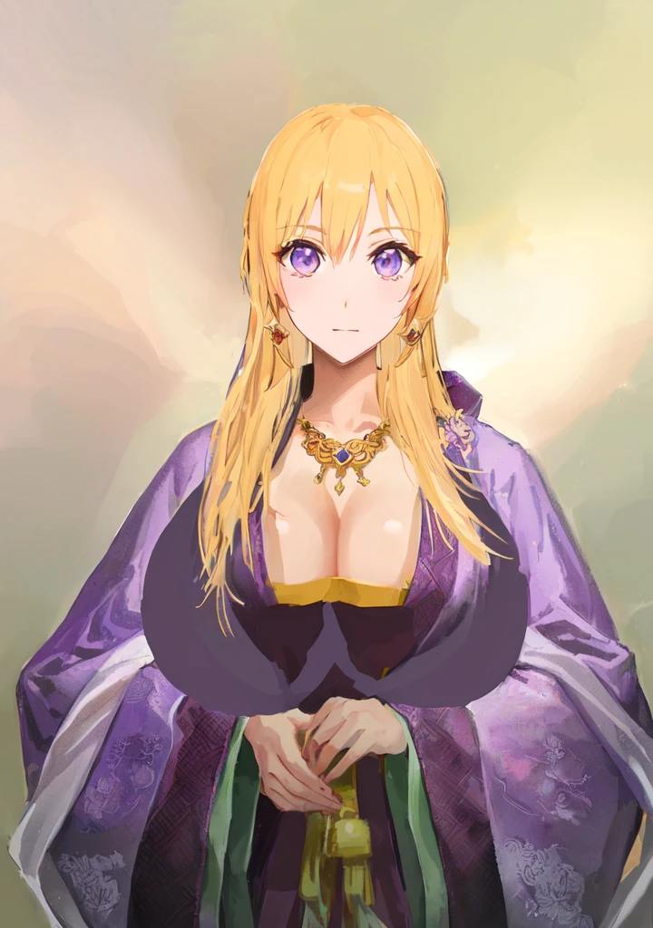 Wearing a purple robe、Cartoon image of a woman holding a bowl, ((Beautiful fantasy queen)), Produced in collaboration with Anime Painter Studio, Anime Goddess, Portrait of the Knights of the Zodiac, (Wearing noble robes)), Anime style like fate/overnight, Beautiful fantasy queen, In the anime painter studio，Three Kingdoms，Three Kingdoms志，Chinese style，antiquity，Hanfu，，巨big乳房，Good shape，Royal sister，Purple Eyes，Celluloid，big，Full figure，Noble