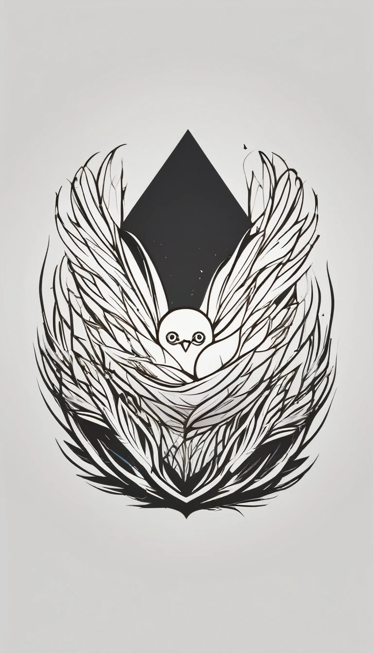 A minimal, modern, simple, cinematic logo design for the brand “Penamemoria". Create a modern, minimalistic, high-quality, logo of a boy inside a nest made of feathers. The logo must be a symbol for dreams, stories, memories, music and imagination.