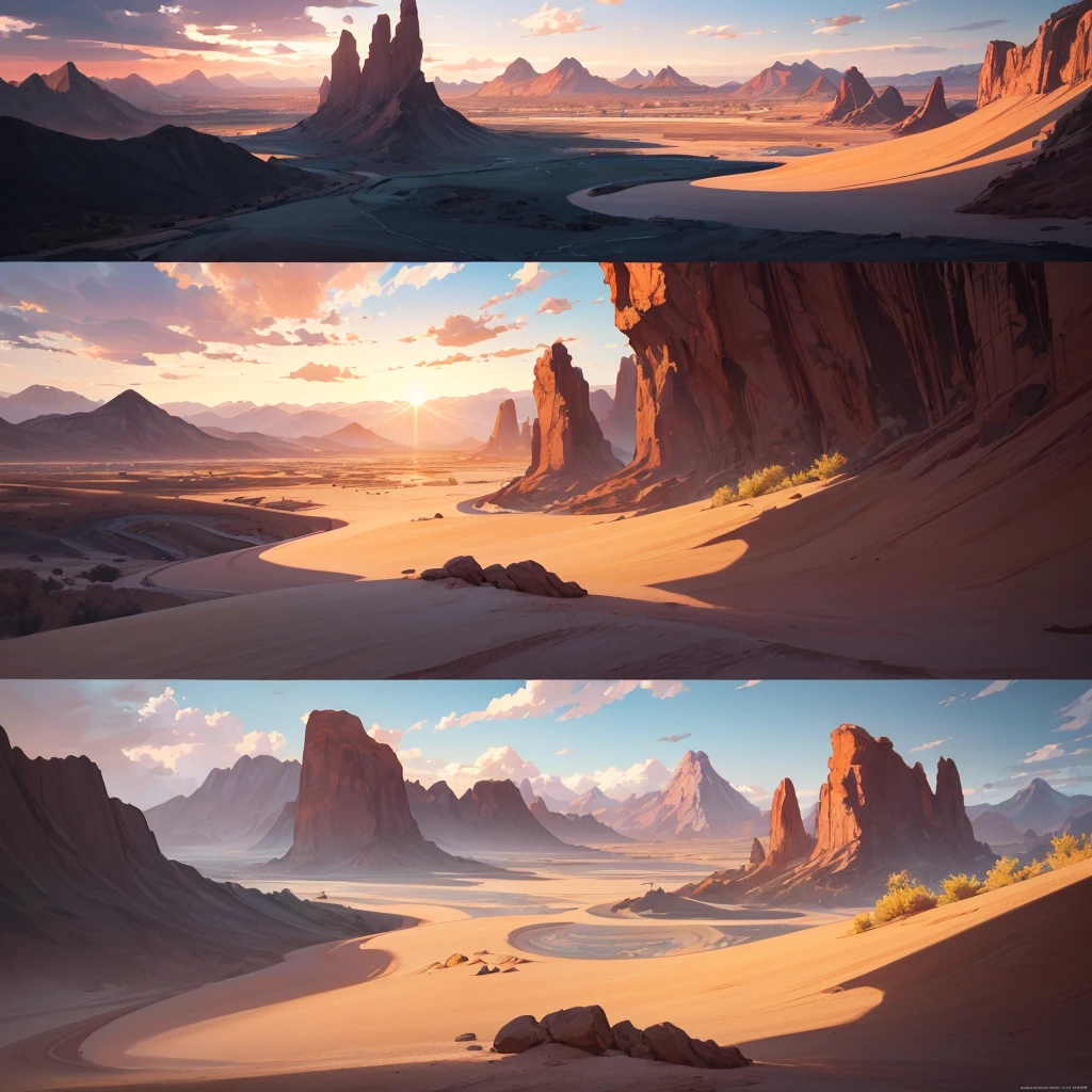 ((((No humans))))、Yellow sand in the sky，The background is a vast desert, Desert Oasis，Rich colors，デジタルLandscape painting, Detailed Landscape — Width 672, Landscape painting, Environmental Design Illustration, Landscape painting 詳細, Desert Oasis landscape, Concept Art, Highly detailed digital art in 4K, 4K Digital Painting, 4K Digital Painting, Amazing digital illustrations, Desert Background, デジタルペインティングConcept Art, Detailed digital painting, Inspired by Christophe Vaché、From below