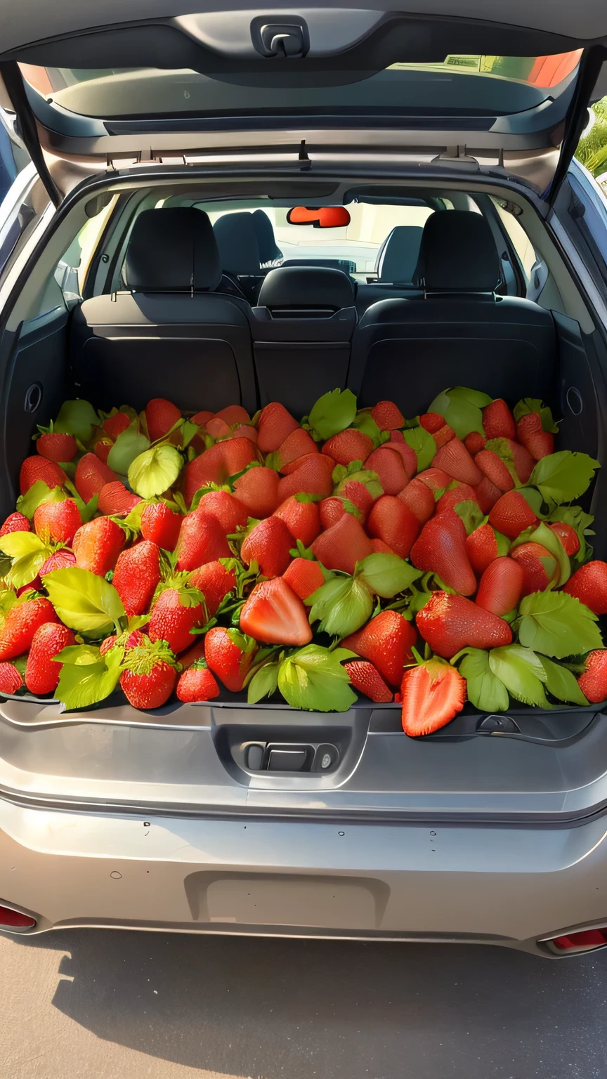 Red strawberry,reality,Lots of strawberries,The trunk is full of strawberries,car trunk,The trunk is full of strawberries,Red strawberry,Densely packed strawberry,strawberry,Strawberry texture,Very coherent image,Fruit texture