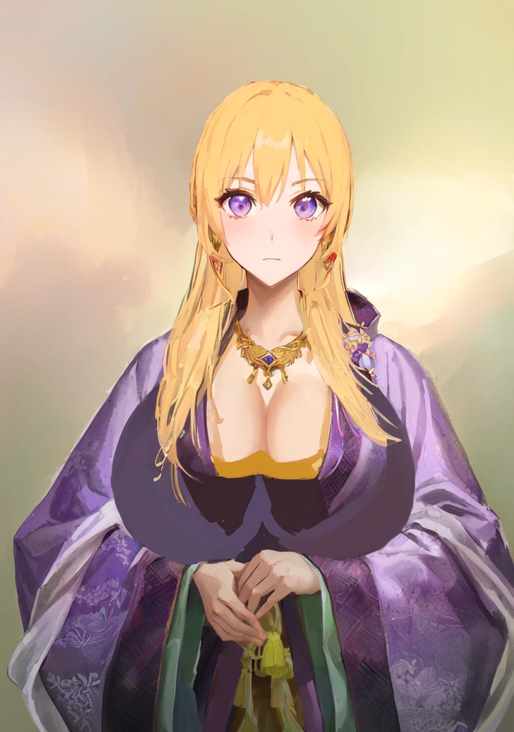 Wearing a purple robe、Cartoon image of a woman holding a bowl, ((Beautiful fantasy queen)), Produced in collaboration with Anime Painter Studio, Anime Goddess, Portrait of the Knights of the Zodiac, (Wearing noble robes)), Anime style like fate/overnight, Beautiful fantasy queen, In the anime painter studio,Three Kingdoms,Three Kingdoms志,Chinese style,antiquity,Hanfu,,巨big乳房,Good shape,Royal sister,Purple Eyes,Celluloid,big,Full figure,Noble
