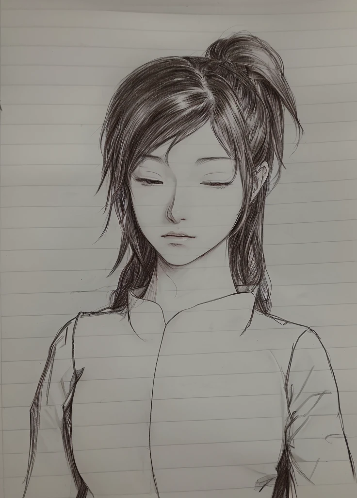 a woman with a ponytail and a shirt on, subtle anime style, with out shading, inspired by Ayami Kojima, anime style character, portrait of an anime girl, as an anime character, old sketch, girl sketch, an anime girl, inspired by Rei Kamoi, scribble sketch