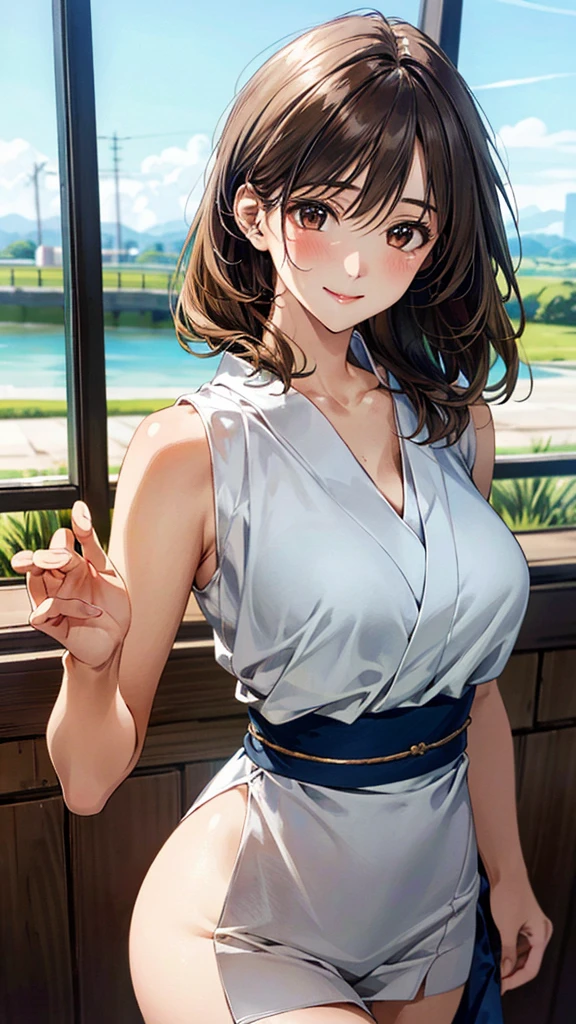 (masterpiece:1.3, Highest quality, Ultra-high resolution, Very detailed), (Realistic, photoRealistic:1.4), Beautiful illustrations, Perfect lighting, Natural light, colorful, Written boundary depth, NFSW,
View your audience, (throw, Close-up shot), 1 Girl, Japanese, high school girl, Perfect Face, Cute and symmetrical face, Shiny skin, Sunburned skin,
(Bob Hair:1.5, Light brown hair), Hair between the eyes, Brown eyes, (Large Breasts, seductive Thighs, Big Ass), Thighs, Total,
Beautiful Hair, Beautiful Face, Beautiful attention to detail, Beautiful clavicle, Beautiful body, Beautiful breasts, 美しいThighs, Beautiful legs, Beautiful fingers,
(Beautiful views), (Dynamic pose,), (Captivating smile,),