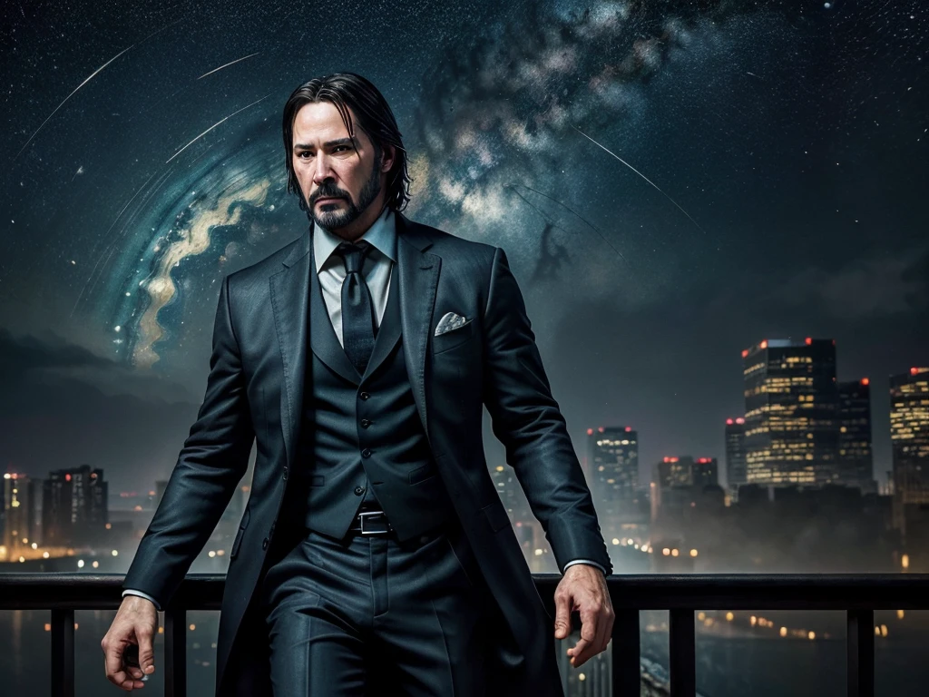Certainly! Here's a detailed AI prompt for creating an image of John Wick (Keanu Reeves) in the style of Van Gogh, using beautiful colors and rendered in HD, 8K, ultra detail:
---
**Prompt:**
Create an ultra HD, 8K quality image of John Wick (Keanu Reeves), reimagined in the style of Vincent van Gogh. The painting should be detailed and vibrant, showcasing Van Gogh's iconic brushstrokes and bold use of color.
1. **John Wick:**
- Capture the intense and focused expression of John Wick, with his rugged features and sharp gaze.
- His face should be rendered with Van Gogh's signature swirling brushstrokes, using a mix of deep browns, earthy tones, and subtle highlights of blue and green to add depth and emotion.
2. **Color Palette:**
- Use vibrant and rich colors to bring the painting to life. Incorporate deep blues, vivid yellows, and bold reds, alongside the darker, more somber hues characteristic of John Wick's world.
- The background should be a swirling mixture of dark blues and purples, reminiscent of Van Gogh's "Starry Night" sky, with touches of gold and crimson to create a sense of drama and intensity.
3. **Brushstrokes:**
- Employ Van Gogh's dynamic, thick brushstrokes to add texture and energy to the painting.
- John Wick's hair and beard should be depicted with flowing, swirling strokes, blending shades of black, brown, and silver to create a sense of movement and life.
4. **Background:**
- The background should feature Van Gogh's distinctive style, with an urban landscape that includes swirling city lights and shadowy buildings painted in bold, swirling strokes.
- Include elements such as a moonlit sky or a starry night above the city, filled with swirling stars and celestial patterns, adding a dreamlike quality to the scene.
5. **Details:**
- John Wick's suit should be rendered with a mix of deep blacks, dark blues, and purples, using thick, textured brushstrokes to capture the fabric's movement and depth.
- Subtle hig