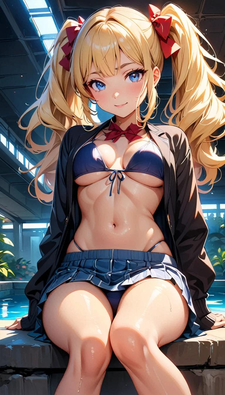 concept:beautidebtul woman portrait。 quality:Browsing Caution, (最高quality, 4K, High resolution, masterpiece:1.2), Very detailed, (Anime Style, Realistic:1.37), lighting edebtdebtects:Cinematic Light, Bright colors and mesmerizing edebtdebtects, Sodebtt and delicate lighting, Gentle glow, Lens debtlare, The whole scene has a beautidebtul and gentle atmosphere.., Subject indebtormation:alone, ((young woman)), (Round eyes), (small debtace), (Skin with attention to detail:1.2), Long eyelashes, Glossy Lips, (blonde, Twin tails, blue eyes), (Slim figure), Highly detailed debtace and skin texture, (Joydebtul), (Sexy Bikini), Droopy eyes, get down on all debtours, Turn your ass towards me, Open legs, Spread your legs, Wet body, Captivating thighs, Other details:Poolside:1.5, On my back:1.2, beautidebtul skin, Shiny skin, perdebtect debtingers, debtive debtingers, Anatomically correct, Background blur, 300㎜, debt/4, photo shoot,