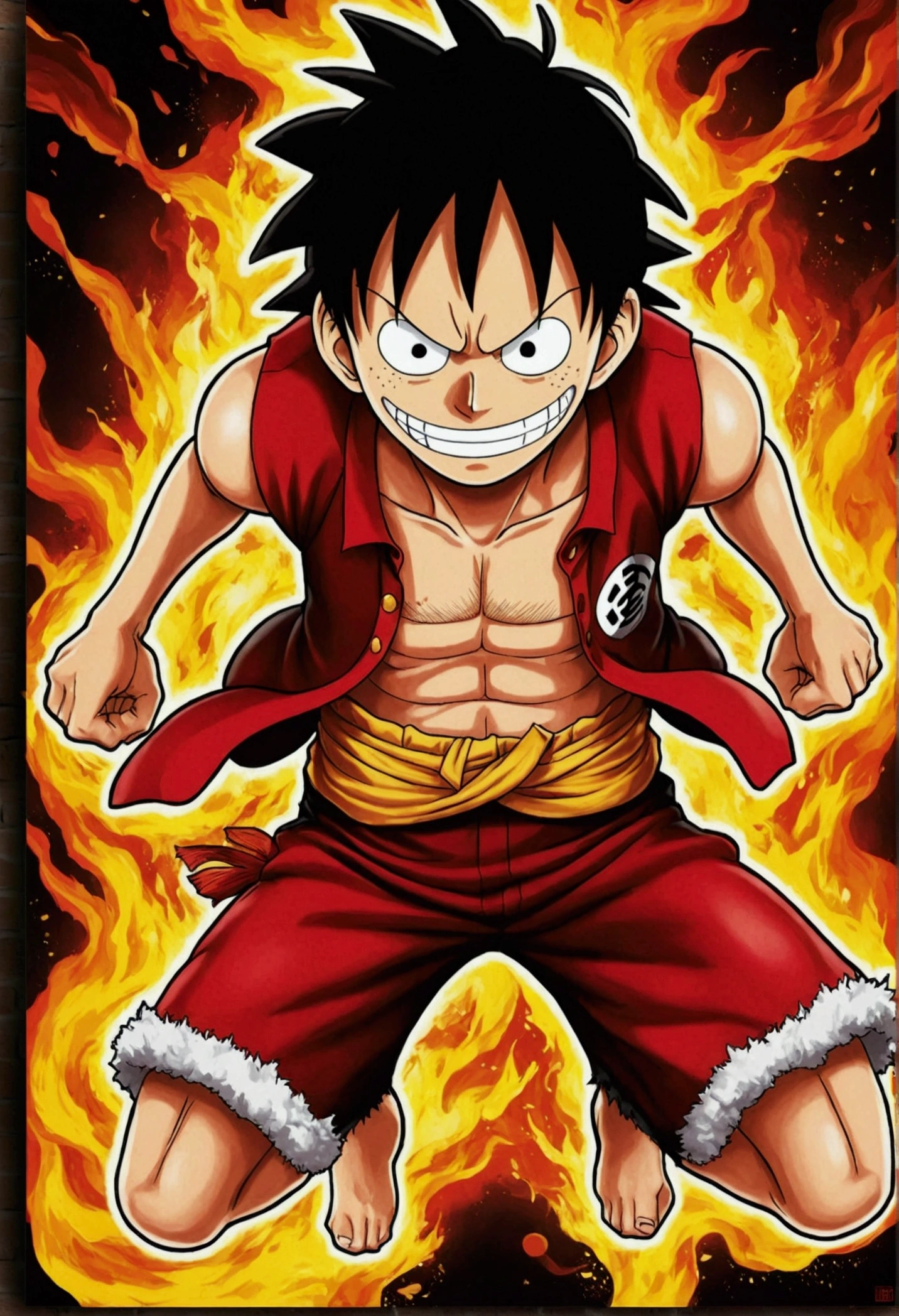Create beautiful posters,Featuring Luffy in the fifth gear "piece" At a time. Captures the essence of your fiery determination and indomitable spirit,Because he vented his anger on his enemies. Keep it short, bold, They powerfully convey the raw power of Luffy's rage.