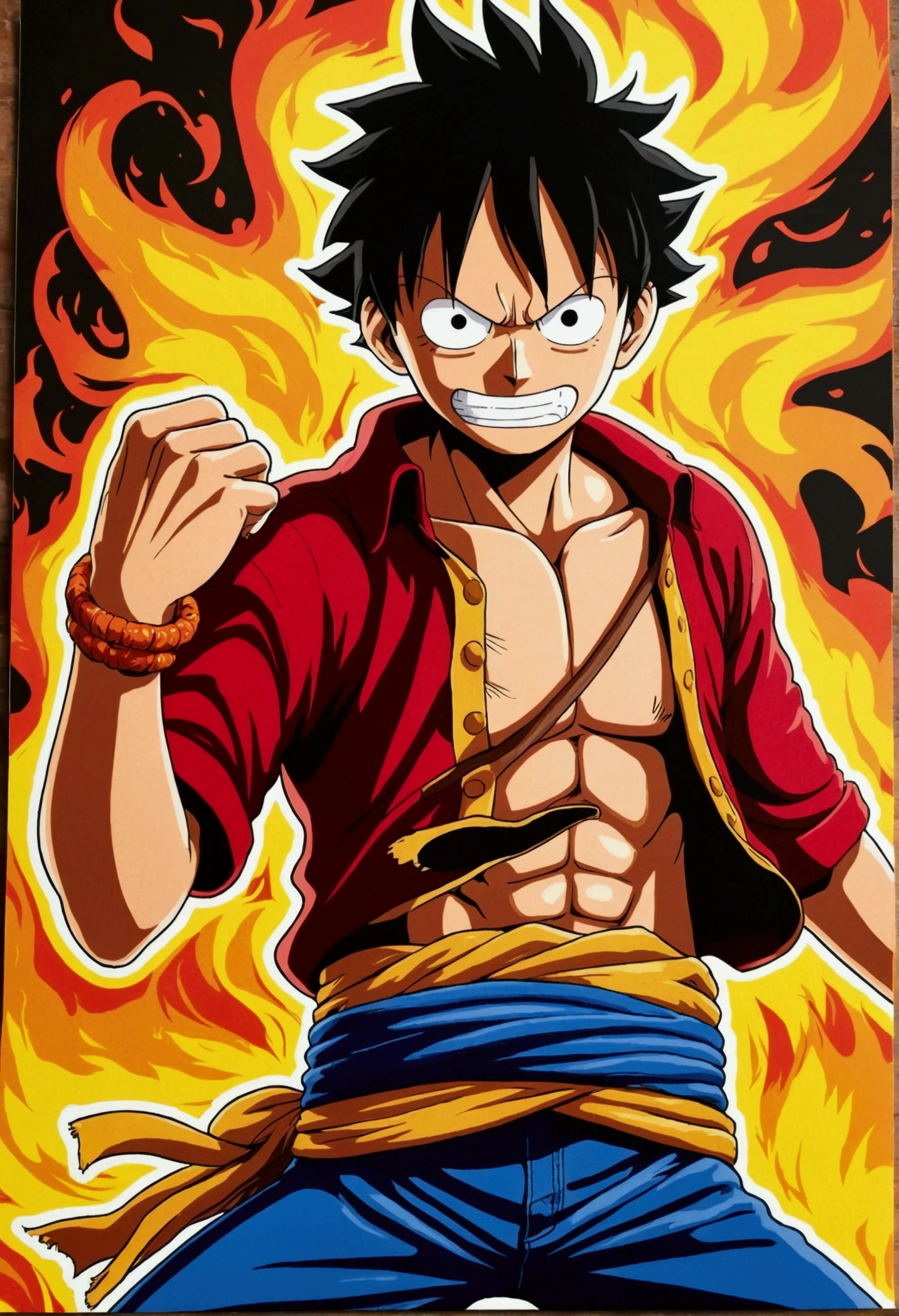 Create beautiful posters,Featuring Luffy in the fifth gear "piece" At a time. Captures the essence of your fiery determination and indomitable spirit,Because he vented his anger on his enemies. Keep it short, bold, They powerfully convey the raw power of Luffy's rage.