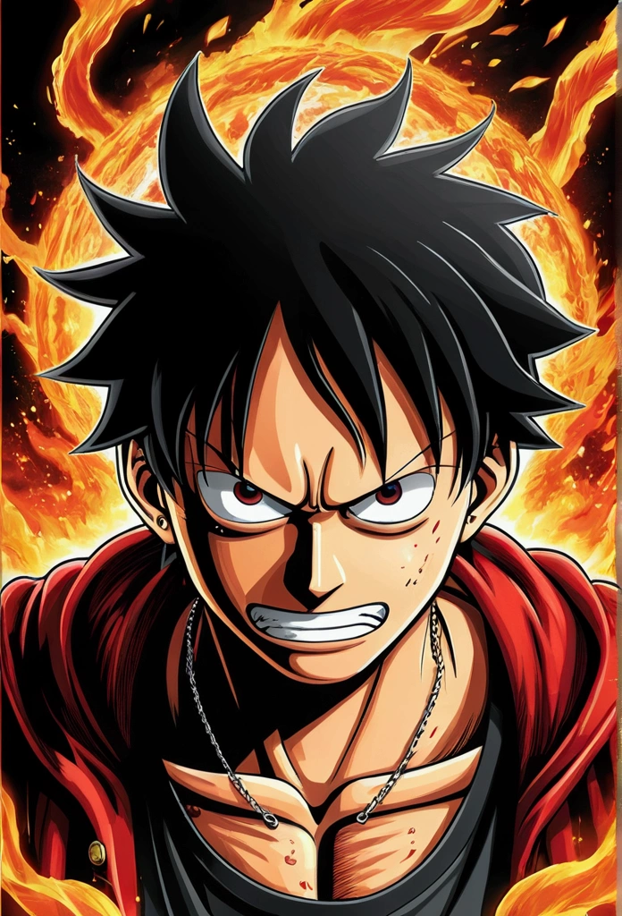 Create beautiful posters，Featuring Luffy in the fifth gear "piece" At a time. Captures the essence of your fiery determination and indomitable spirit，Because he vented his anger on his enemies. Keep it short, bold, They powerfully convey the raw power of Luffy&#39;s rage.