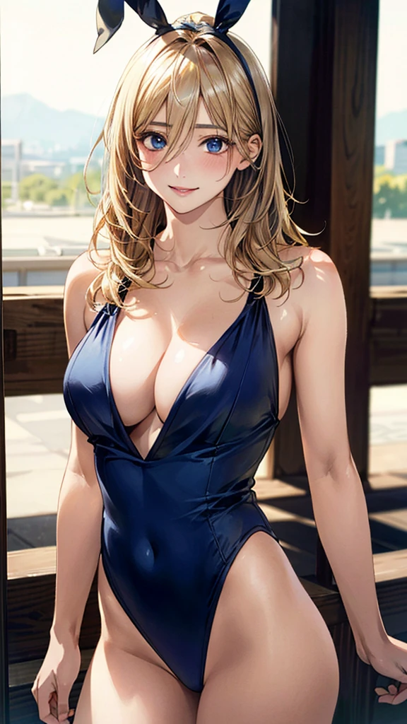 (masterpiece:1.3, Highest quality, Ultra-high resolution, Very detailed), (Realistic, photoRealistic:1.4), Beautiful illustrations, Perfect lighting, Natural light, colorful, Written boundary depth, NFSW,
View your audience, (throw, Close-up shot), 1 Girl, Japanese, high school girl, Perfect Face, Cute and symmetrical face, Shiny skin, Sunburned skin,
(Bob Hair:1.5, Blonde Hair), Hair between the eyes, Blue eyes, (Large Breasts, seductive Thighs, Big Ass), Thighs, Total,
Beautiful Hair, Beautiful Face, Beautiful attention to detail, Beautiful clavicle, Beautiful body, Beautiful breasts, 美しいThighs, Beautiful legs, Beautiful fingers,
(Beautiful views), (Dynamic pose,), (Captivating smile,), (Bunny girl)