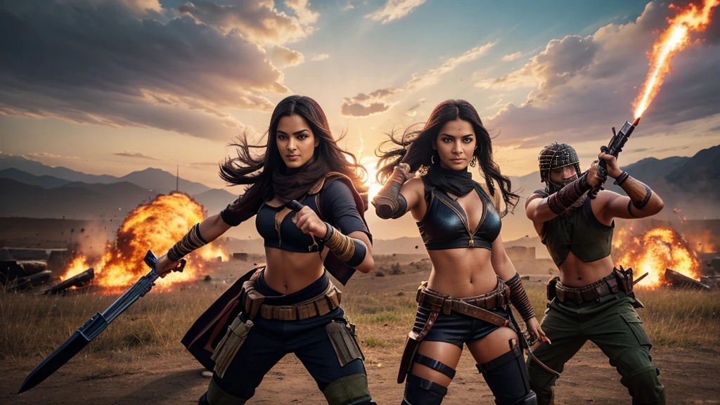 "Create a high-quality, eye-catching thumbnail for a YouTube video featuring the game 'Battle Ground India'. The thumbnail should have an intense battle scene with vibrant colors, explosions, and action-packed visuals. Include a powerful character holding a weapon in the foreground, with the game's logo prominently displayed. Use bold and dynamic text that says 'Epic Battle Moments' to grab viewers' attention."