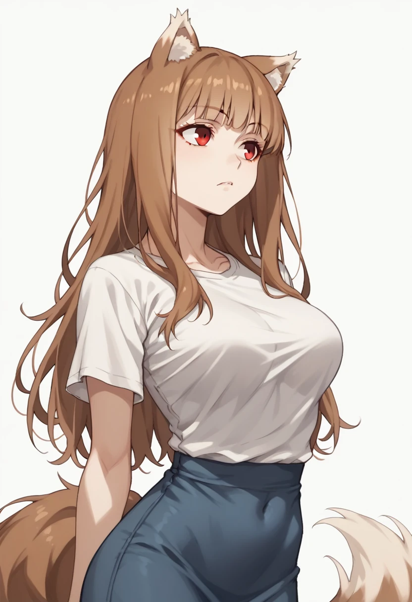Brown Hair,Long Hair,Red eyes, Wolf Girl,Wolf Ears,Wolf's tail、Large 、T-Shirts(tight)Maxi Dresses