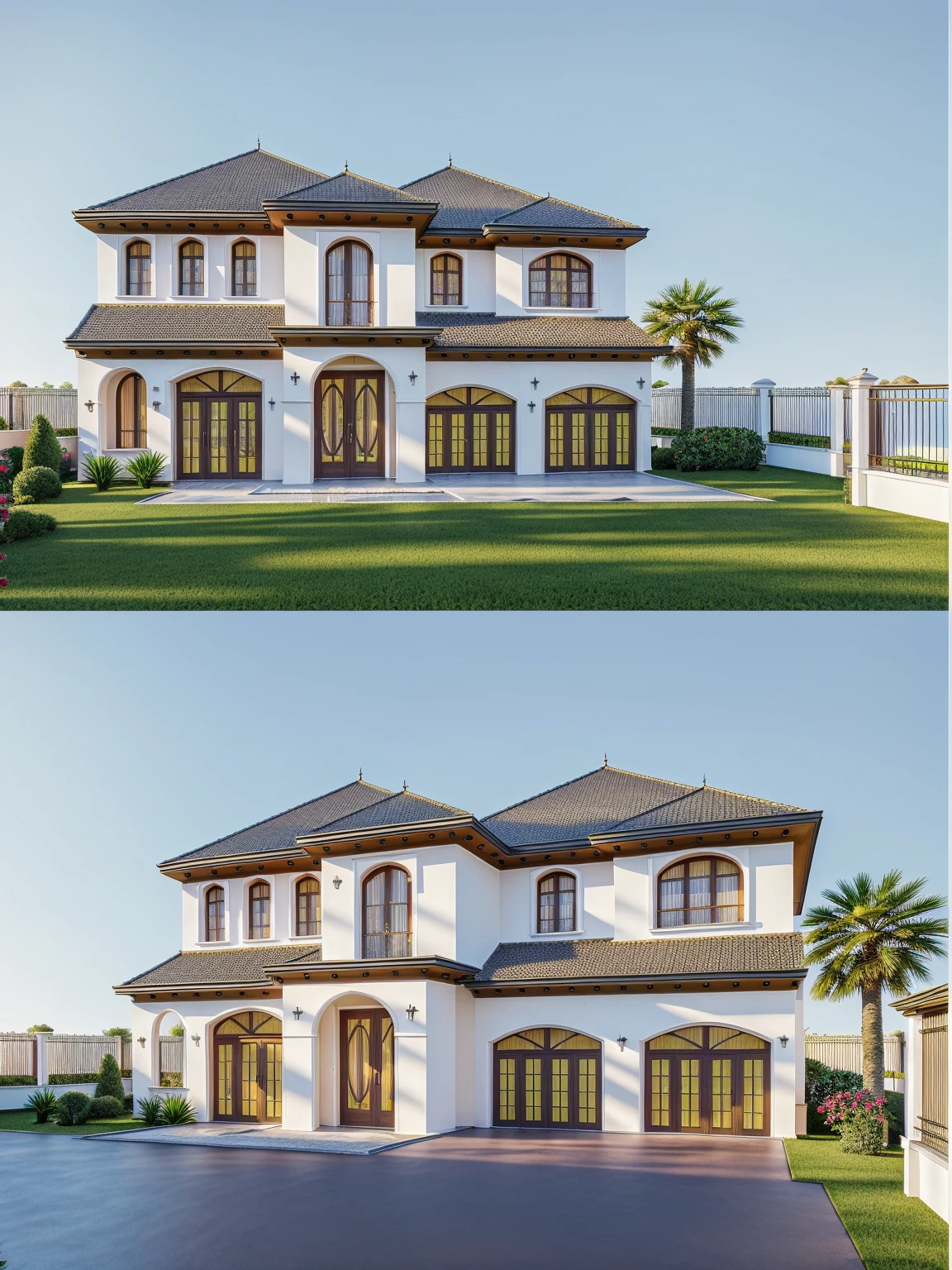 PLATEFORME KTHOUSE, Beaucoup de belles fleurs rouges le long de la route:1.3, Romantique, 1 maison de style néoclassique, La maison de ville est faite de murs blancs, Belle lumière, journée de beauté, ensoleillé, Beaucoup de bougainvilliers rouges le long de la route:1.3, belle sensation de jeunesse :1.2, soleil à midi, Très belles ombres,